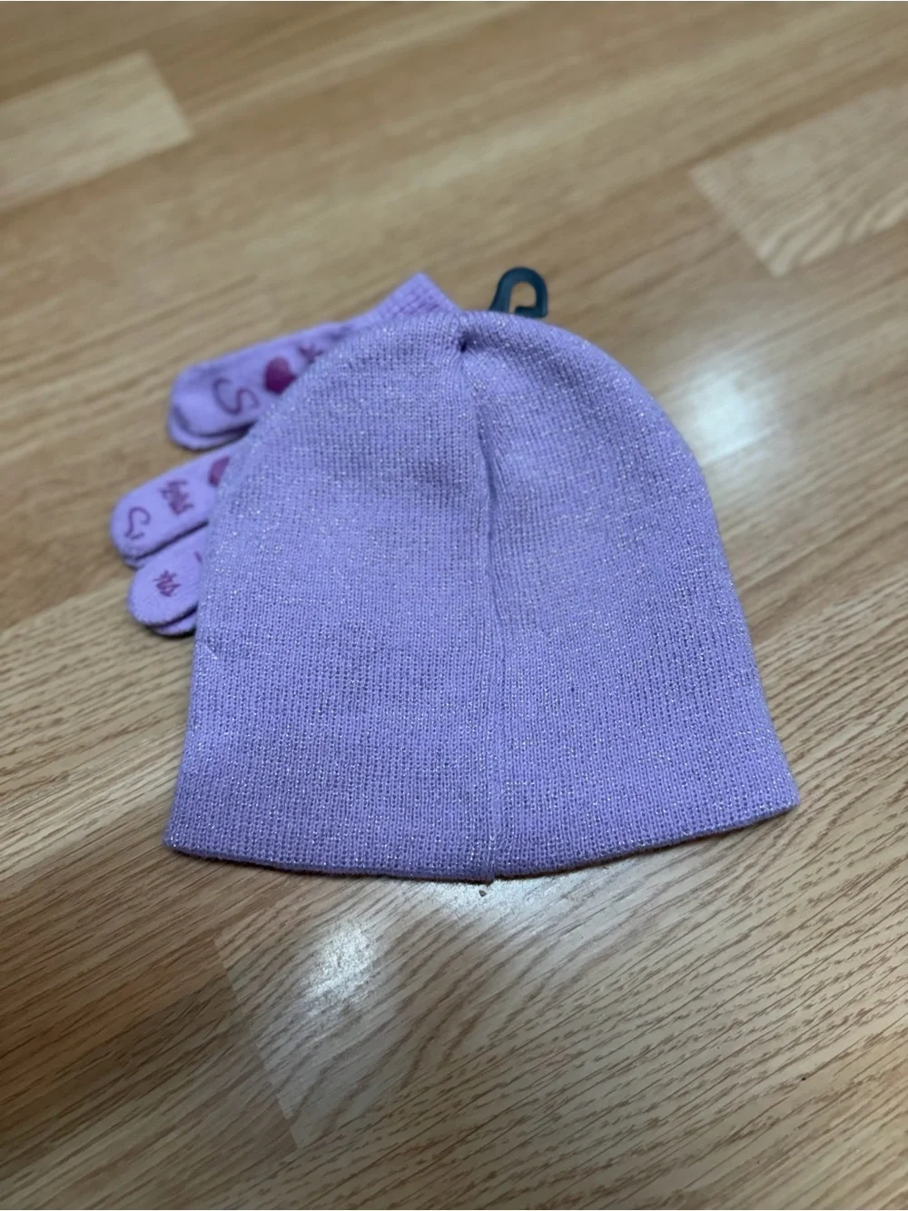 Disney Frozen Girls One Size Purple Glitter Elsa Anna Knit Beanie Gloves Set NWT